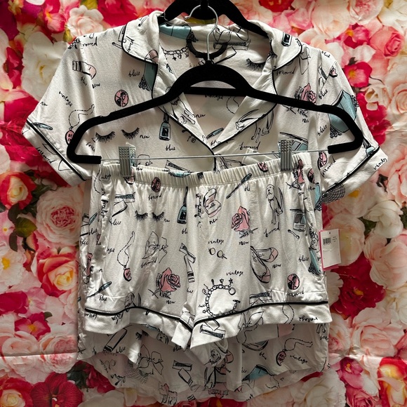 Kate Spade Printed Notch Collar Short Sleeve Jersey Knit Shorty Bridal P… - Picture 3 of 11